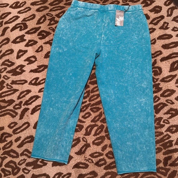 NEW HABITAT Pull on terry cloth pants Womens L turquoise blue Beach loungewear - Picture 3 of 15